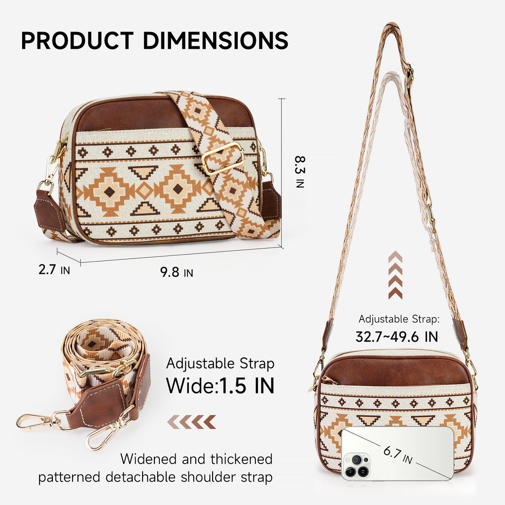 Crossbody Bag Boho Aztec Small Multi Pocket Crossover Purse for Women（WHITE-A） APHISON