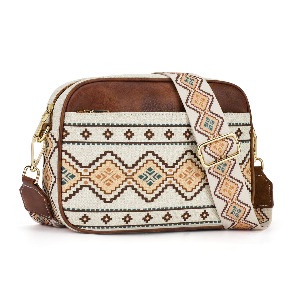 Crossbody Bag Boho Aztec Small Multi Pocket Crossover Purse for Women（WHITE-A）（复制） APHISON