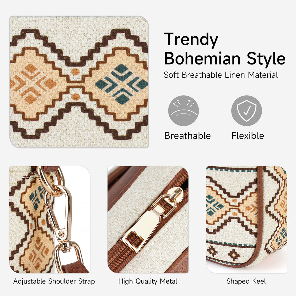 Crossbody Bag Boho Aztec Small Multi Pocket Crossover Purse for Women（WHITE-A）（复制） APHISON