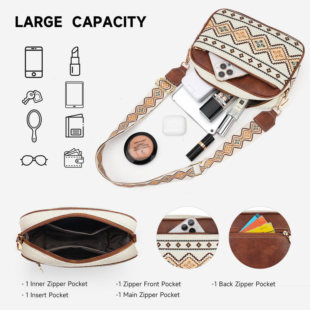 Crossbody Bag Boho Aztec Small Multi Pocket Crossover Purse for Women（WHITE-A）（复制） APHISON