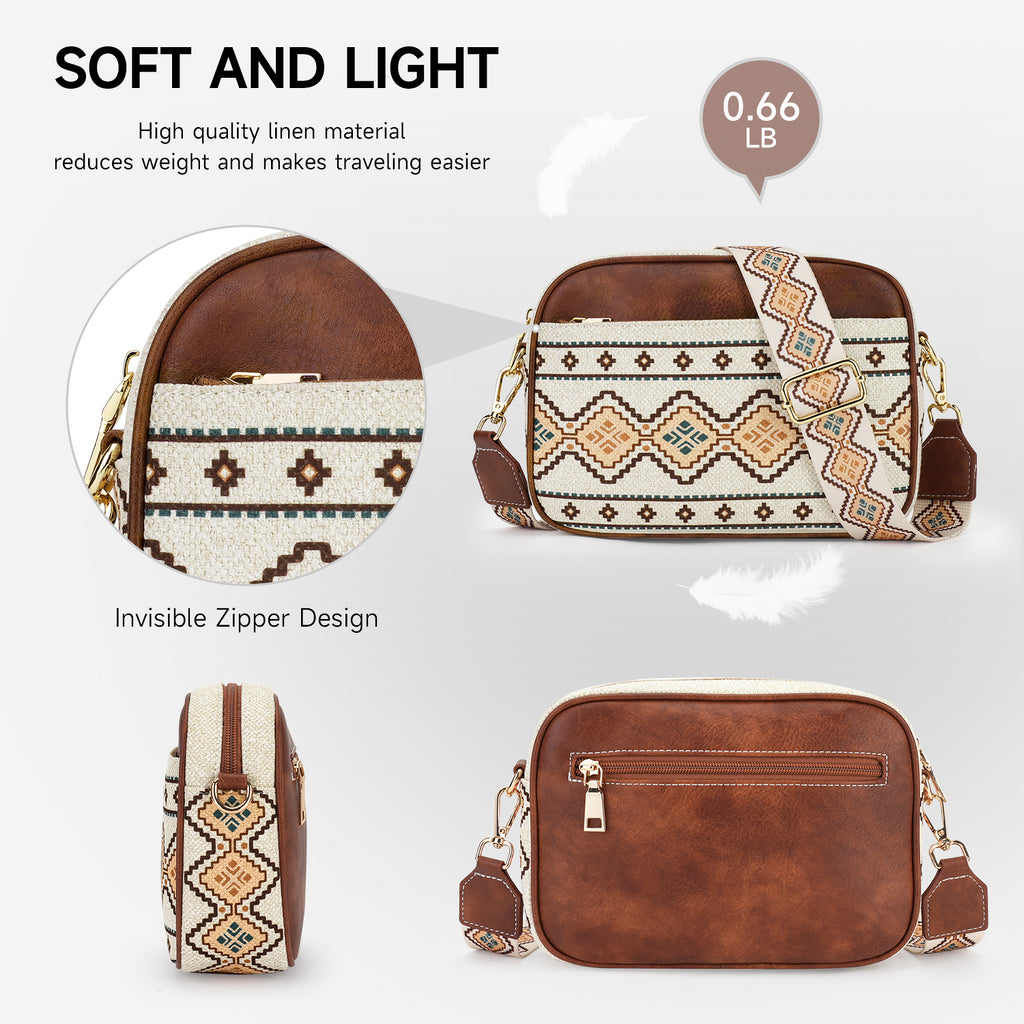Crossbody Bag Boho Aztec Small Multi Pocket Crossover Purse for Women（WHITE-A）（复制） APHISON