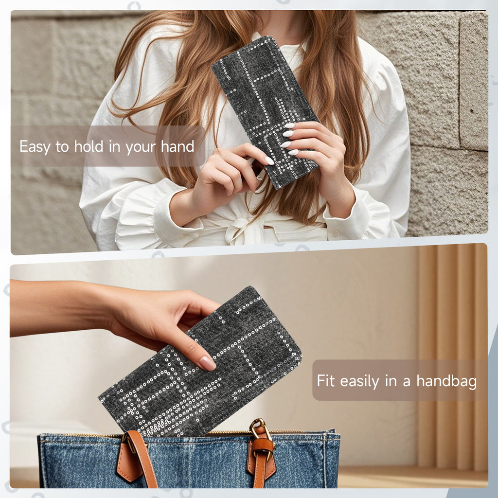 Womens Fashion Bifold Around Wallet Jean Denim Long Purse Credit Card Holder Ultra Slim Ladies Wallets（BLACK） APHISON