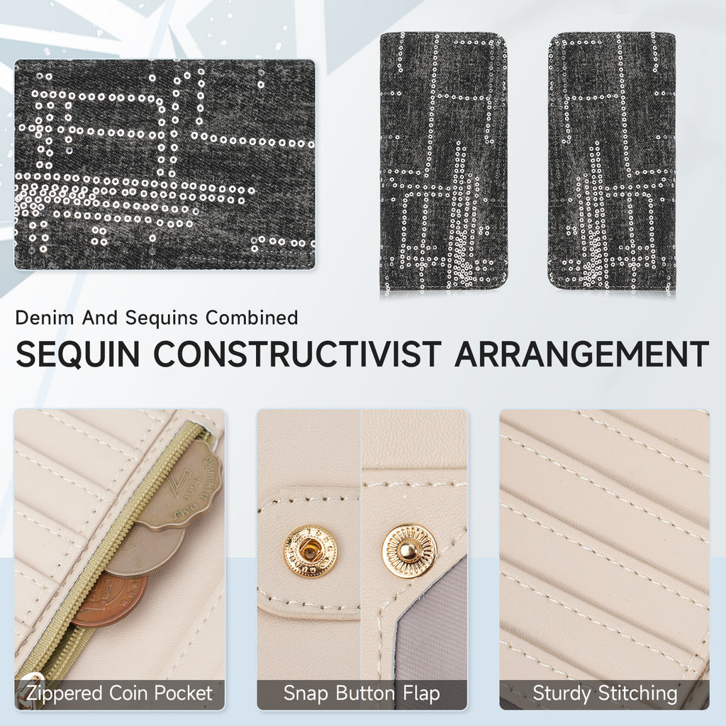 Womens Fashion Bifold Around Wallet Jean Denim Long Purse Credit Card Holder Ultra Slim Ladies Wallets（BLACK） APHISON