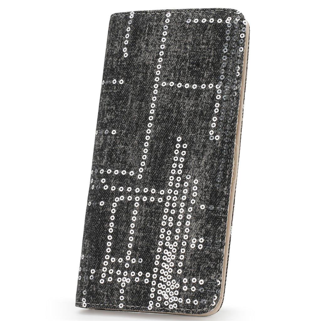 Womens Fashion Bifold Around Wallet Jean Denim Long Purse Credit Card Holder Ultra Slim Ladies Wallets（BLACK） APHISON
