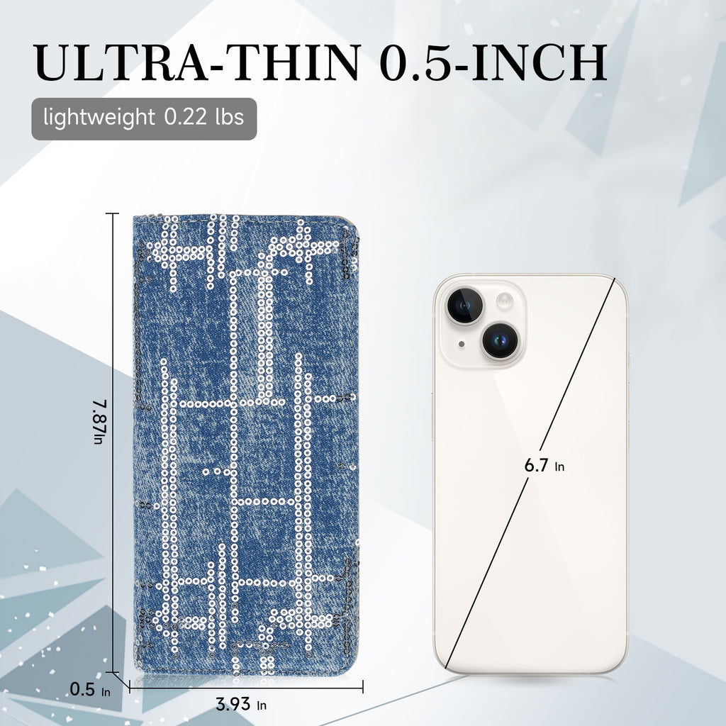 Womens Fashion Bifold Around Wallet Jean Denim Long Purse Credit Card Holder Ultra Slim Ladies Wallets（BLUE）（复制） APHISON