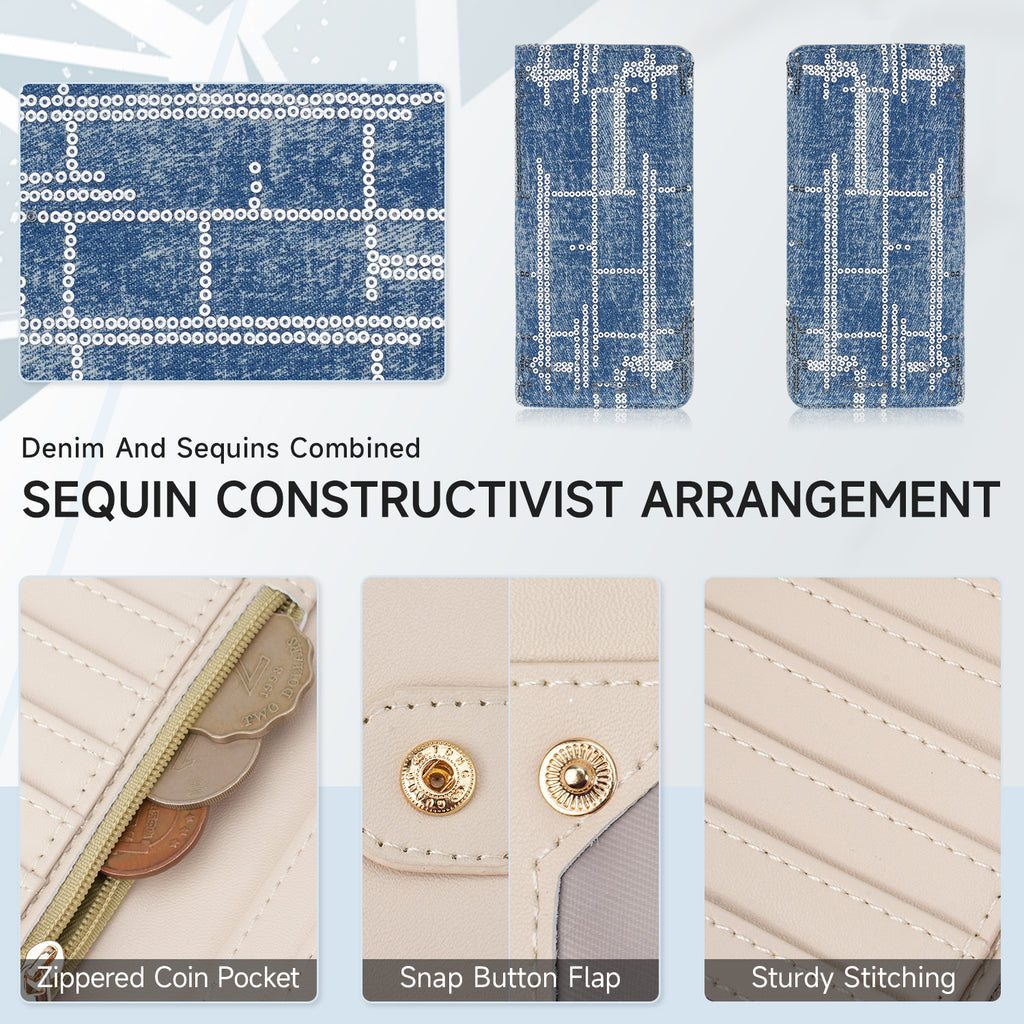 Womens Fashion Bifold Around Wallet Jean Denim Long Purse Credit Card Holder Ultra Slim Ladies Wallets（BLUE）（复制） APHISON