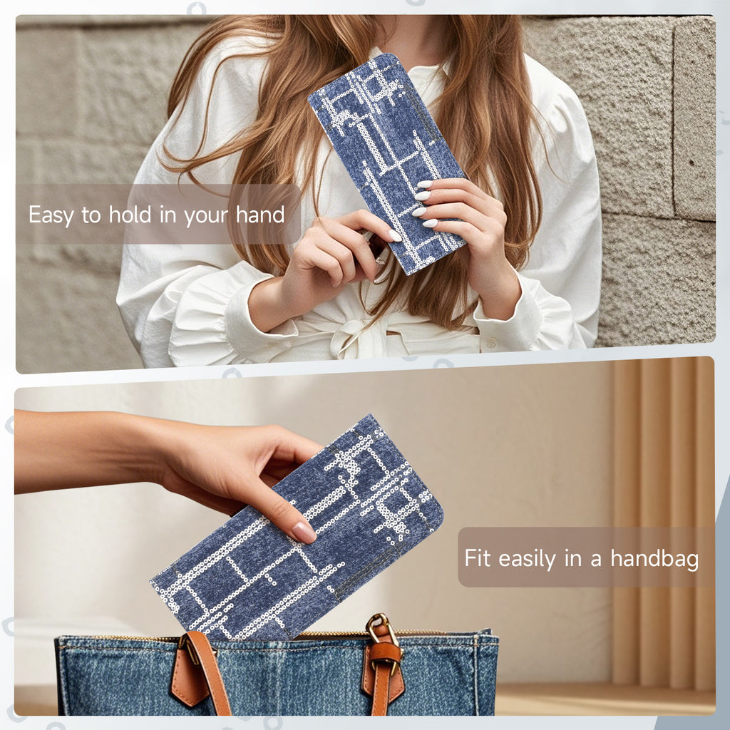 Womens Fashion Bifold Around Wallet Jean Denim Long Purse Credit Card Holder Ultra Slim Ladies Wallets（BLUE）（复制） APHISON