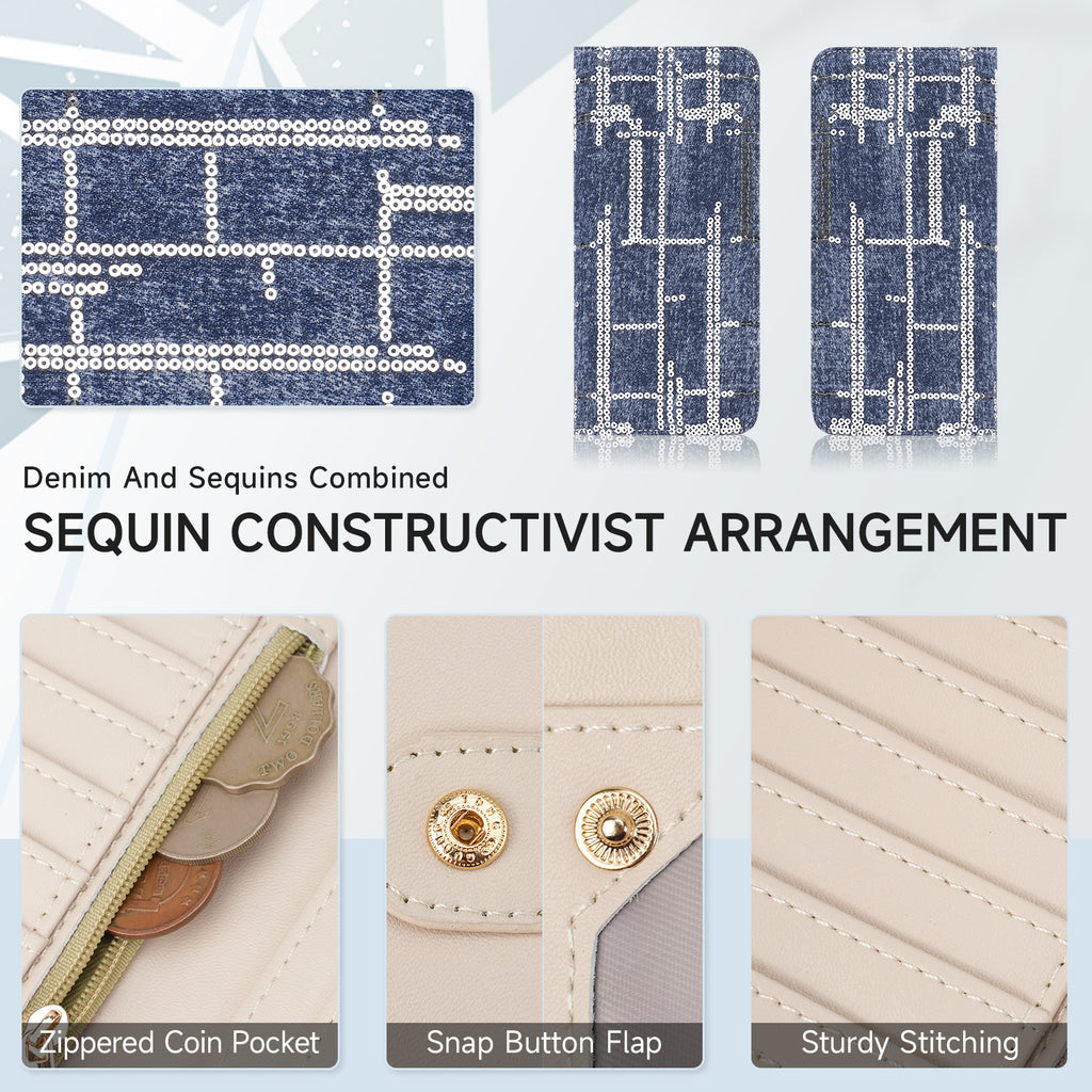 Womens Fashion Bifold Around Wallet Jean Denim Long Purse Credit Card Holder Ultra Slim Ladies Wallets（BLUE）（复制） APHISON