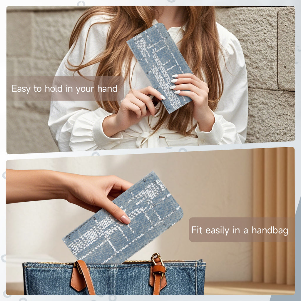 Womens Fashion Bifold Around Wallet Jean Denim Long Purse Credit Card Holder Ultra Slim Ladies Wallets（DARK-BLUE）（复制） APHISON