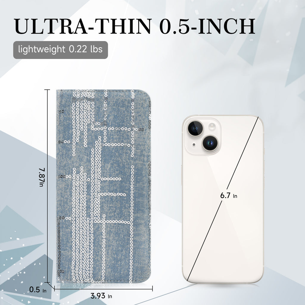 Womens Fashion Bifold Around Wallet Jean Denim Long Purse Credit Card Holder Ultra Slim Ladies Wallets（DARK-BLUE）（复制） APHISON