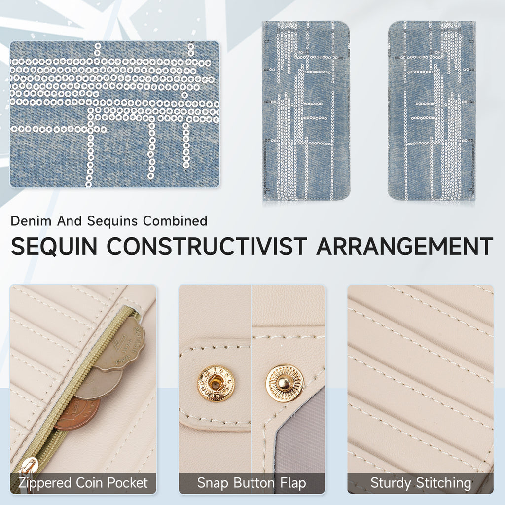 Womens Fashion Bifold Around Wallet Jean Denim Long Purse Credit Card Holder Ultra Slim Ladies Wallets（DARK-BLUE）（复制） APHISON