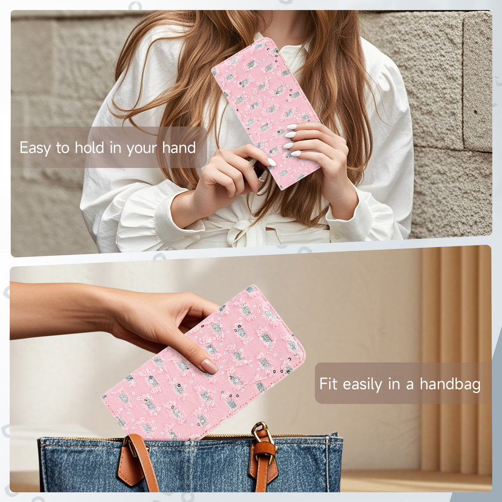 Butterfly Denim Womens Fashion Bifold Around Wallet Jean Denim Long Purse Credit Card Holder Ultra Slim Ladies Wallets（A-PINK） APHISON