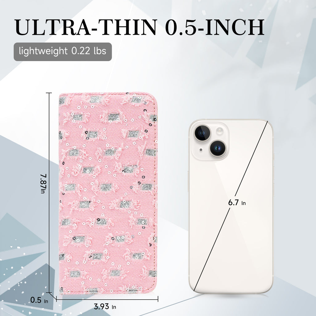 Butterfly Denim Womens Fashion Bifold Around Wallet Jean Denim Long Purse Credit Card Holder Ultra Slim Ladies Wallets（A-PINK） APHISON