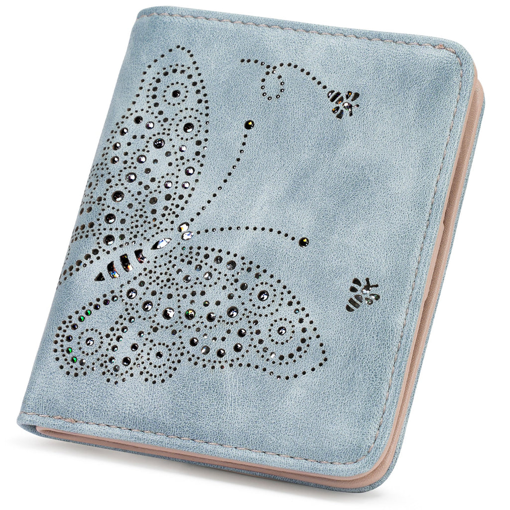 Butterfly Small RFID Ultra Slim Bifold Wallet, Blue APHISON
