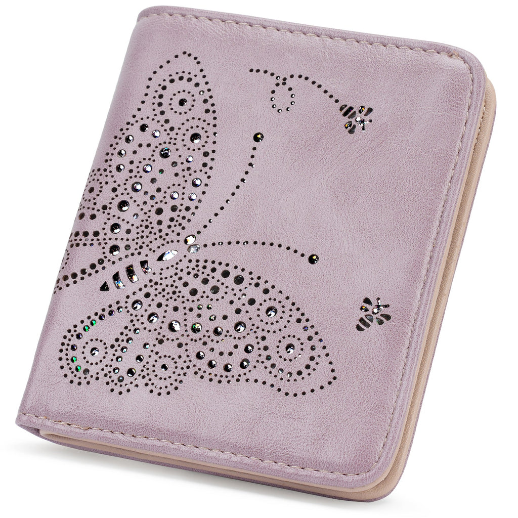 Butterfly Small RFID Ultra Slim Bifold Wallet, Purple APHISON