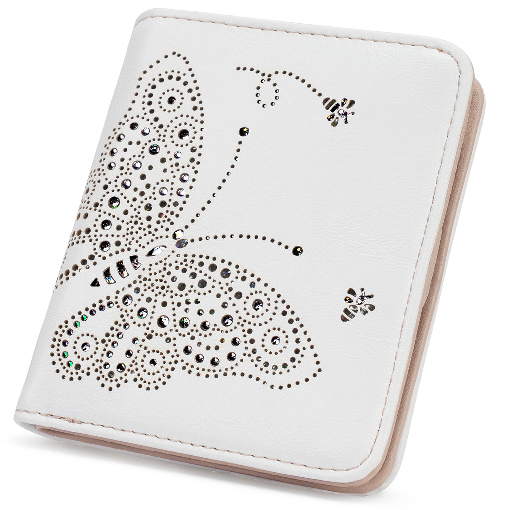 Butterfly Small RFID Ultra Slim Bifold Wallet, White APHISON