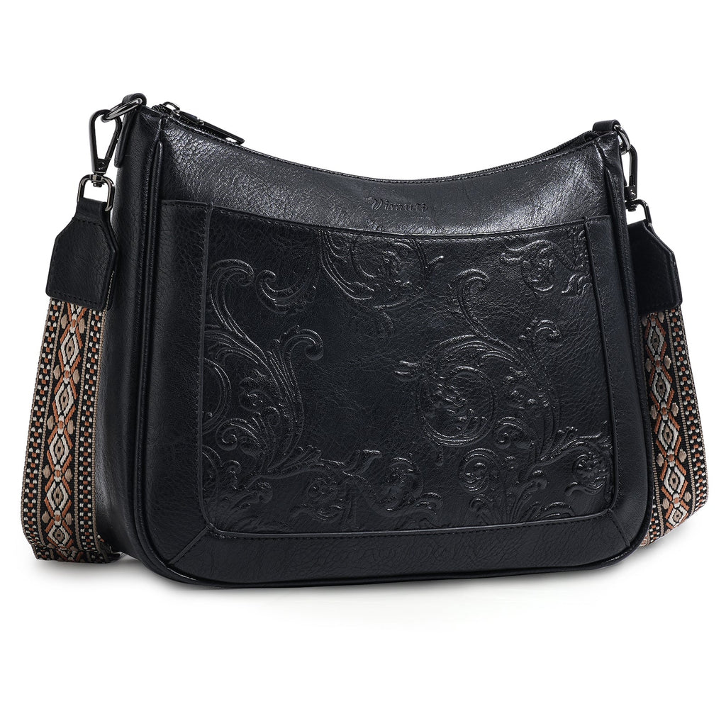 Embossed Flower Crossbody Bags for Women, Black APHISON