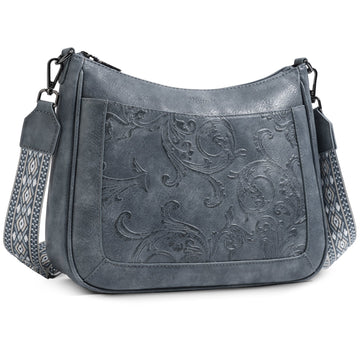 Embossed Flower Crossbody Bags for Women, Blue APHISON