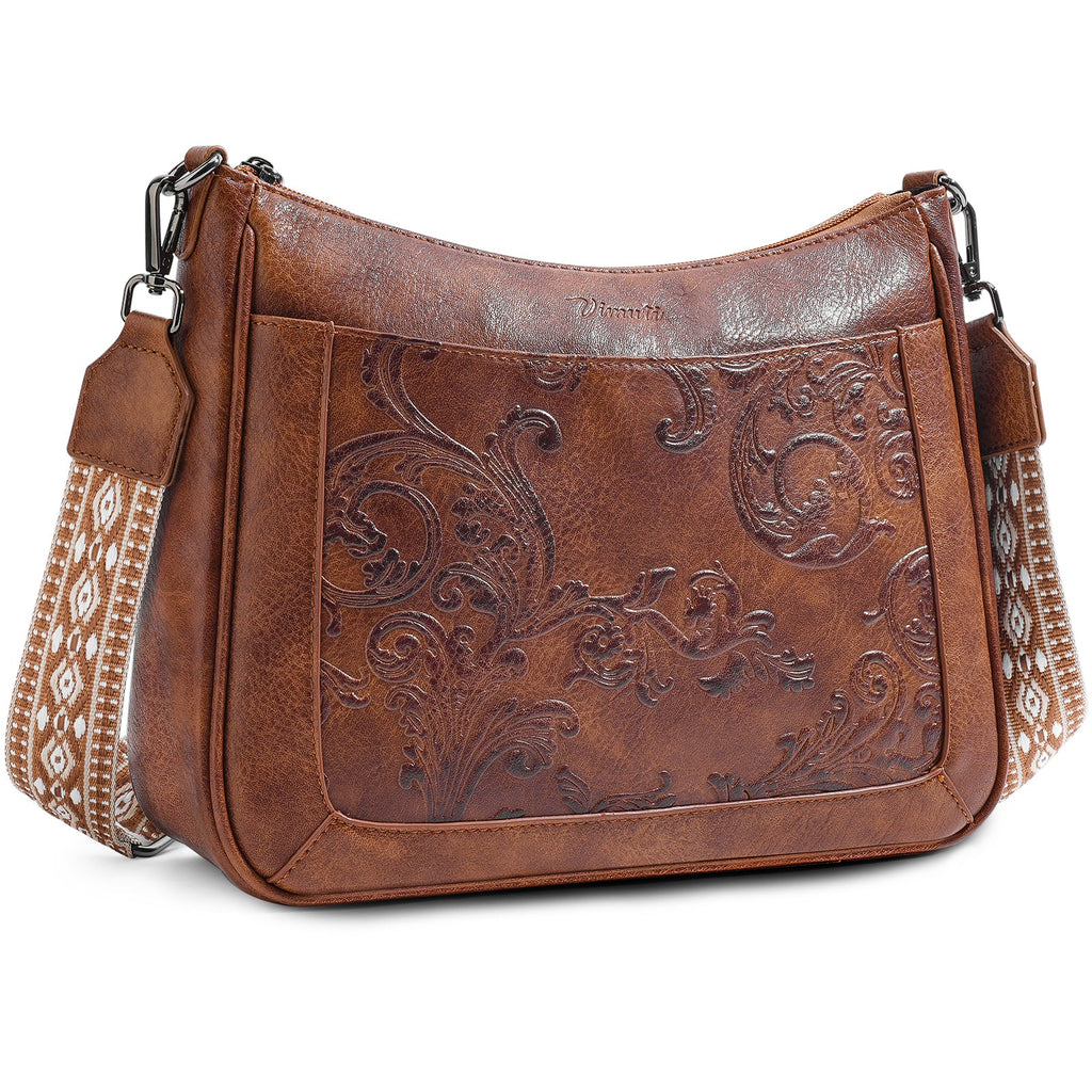 Embossed Flower Crossbody Bags for Women, Brown APHISON