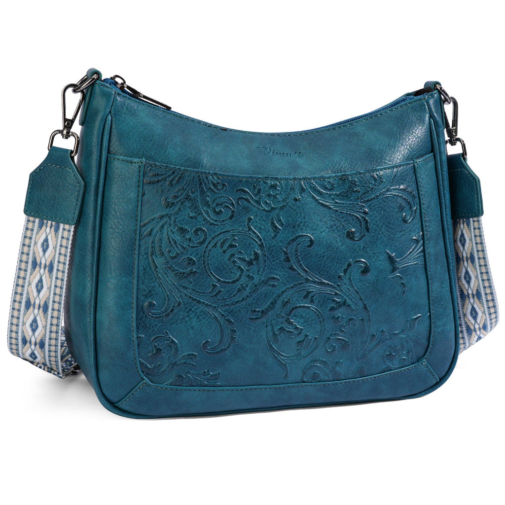Embossed Flower Crossbody Bags for Women, Peacock Blue APHISON
