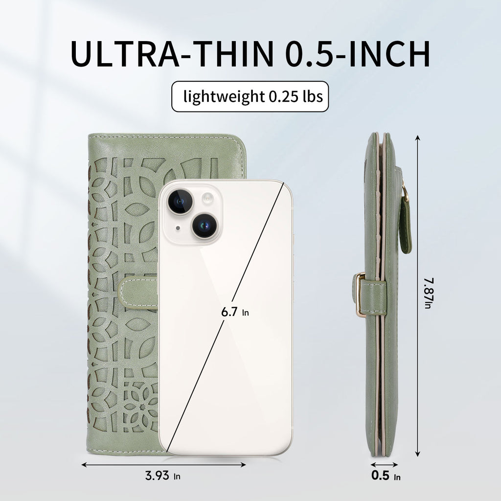 Women's RFID Long Bifold Wallet Ultra Slim Thin PU Leather Card Holder Purse Elegant Clutch Wallet With Zipper Coin Pocket （GREEN）（复制） APHISON