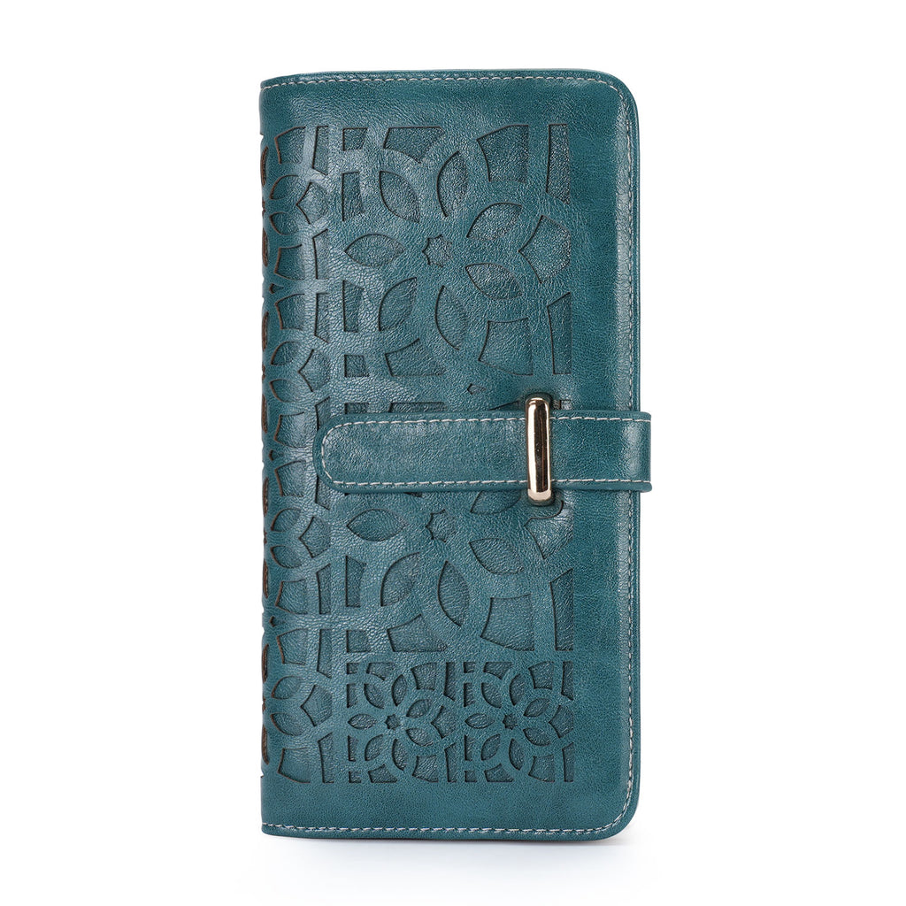 Women's RFID Long Bifold Wallet Ultra Slim Thin PU Leather Card Holder Purse Elegant Clutch Wallet With Zipper Coin Pocket （PEACOCK-BLUE）（复制） APHISON