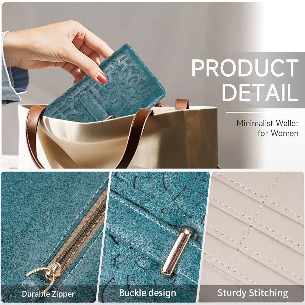 Women's RFID Long Bifold Wallet Ultra Slim Thin PU Leather Card Holder Purse Elegant Clutch Wallet With Zipper Coin Pocket （PEACOCK-BLUE）（复制） APHISON