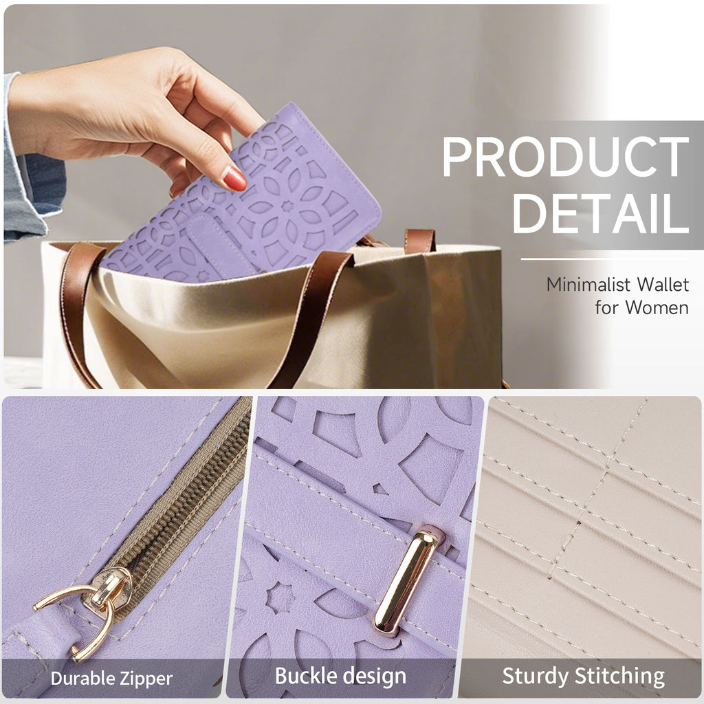 Women's RFID Long Bifold Wallet Ultra Slim Thin PU Leather Card Holder Purse Elegant Clutch Wallet With Zipper Coin Pocket （PURPLE） APHISON