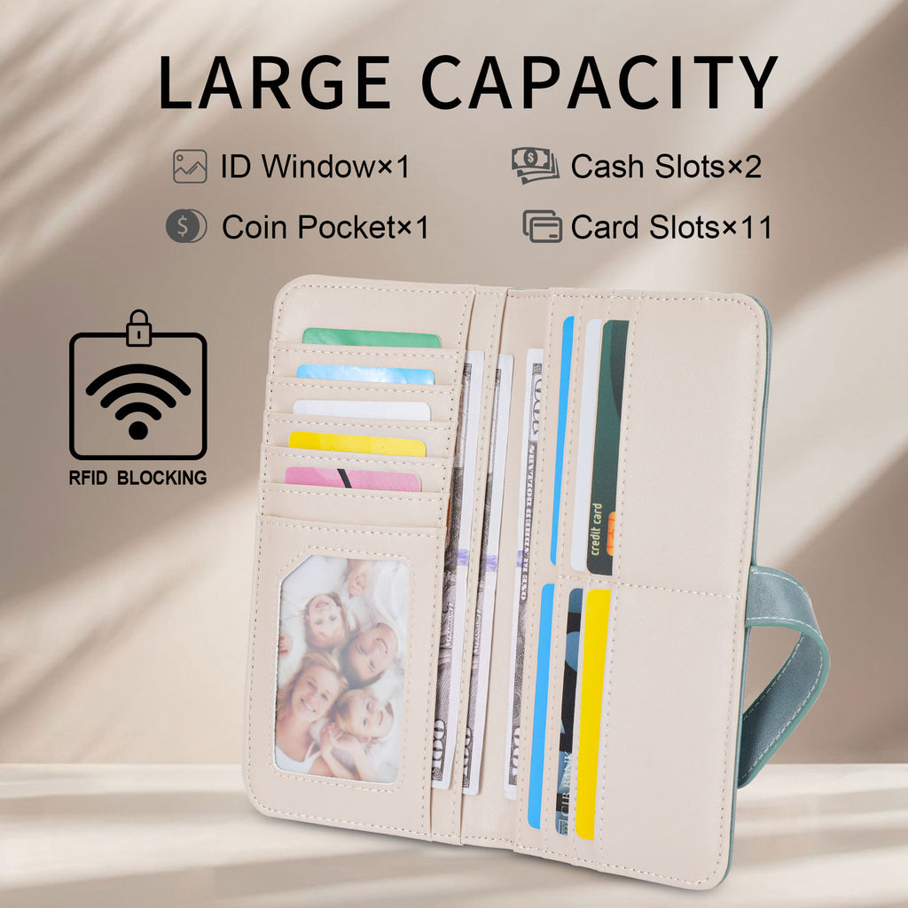 Ultra Slim RFID Wallet Womens Thin Clutch PU Leather Bifold Long Wallet For Women With Hollow Out Mandala（BLUE）（复制） APHISON