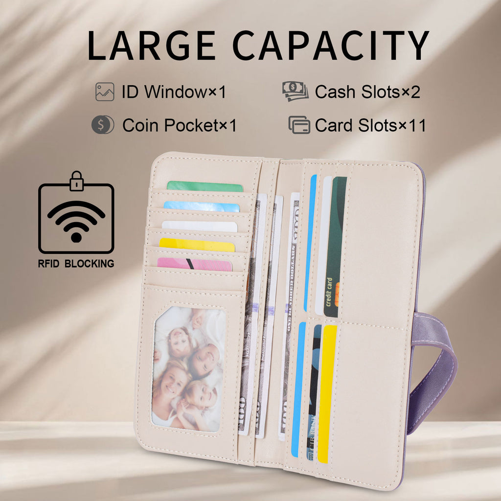 Ultra Slim RFID Wallet Womens Thin Clutch PU Leather Bifold Long Wallet For Women With Hollow Out Mandala（PURPLE） APHISON