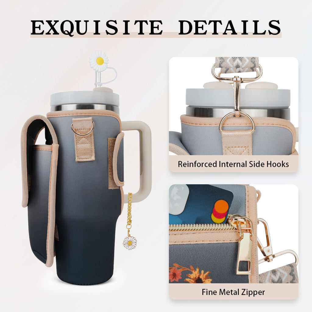 Water Bottle Carrier Bag for Stanley 40 oz Tumbler with Phone Pocket Purses Water Bottle Holder with Adjustable Wide Strap, 87A GREEN-BLUE APHISON