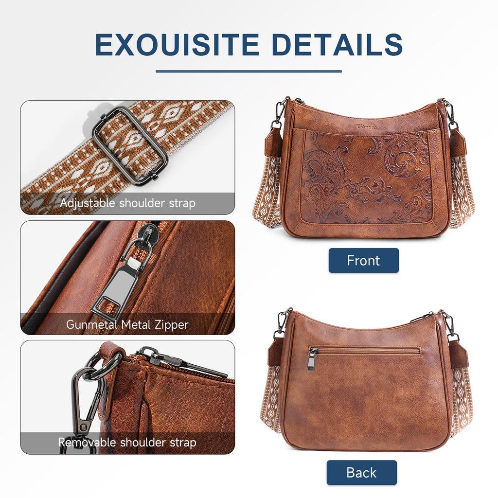 Embossed Flower Crossbody Bags for Women, Brown APHISON