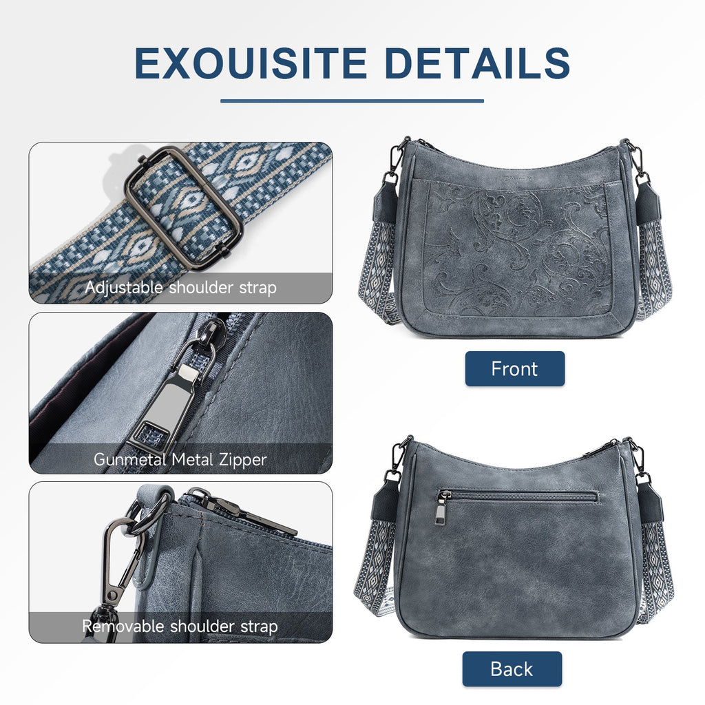 Embossed Flower Crossbody Bags for Women, Blue APHISON