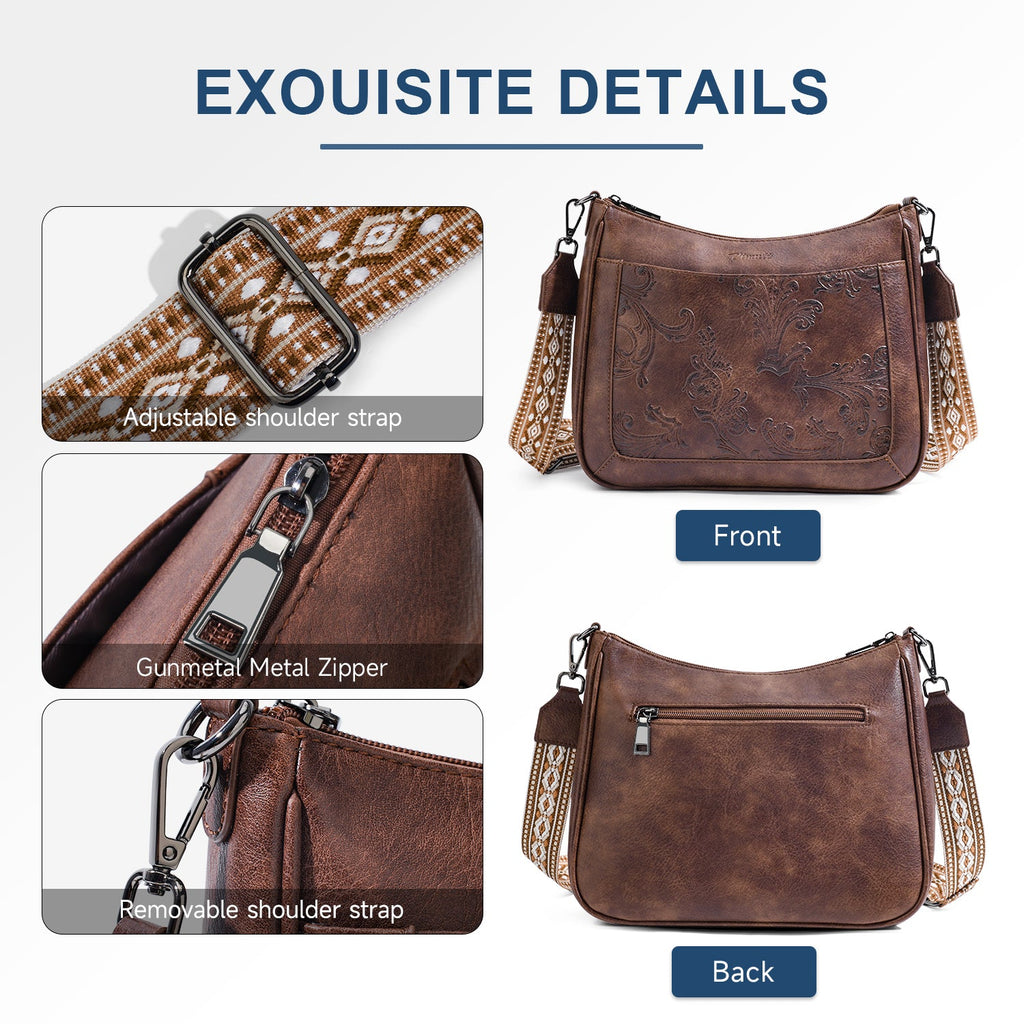 Embossed Flower Crossbody Bags for Women, Coffee APHISON