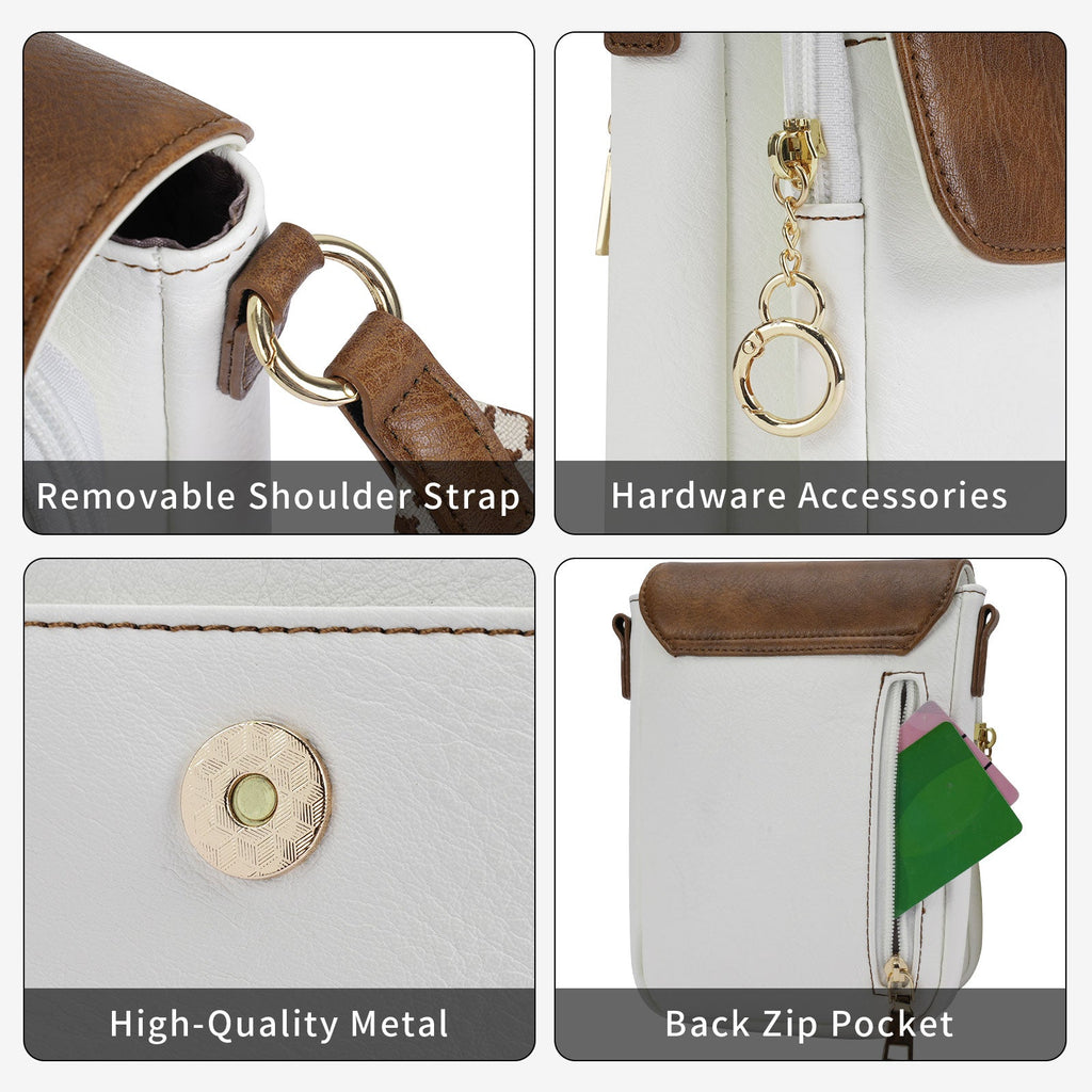 APHISON Small Crossbody Bags, Cell Phone Purse, White Plus Brown APHISON