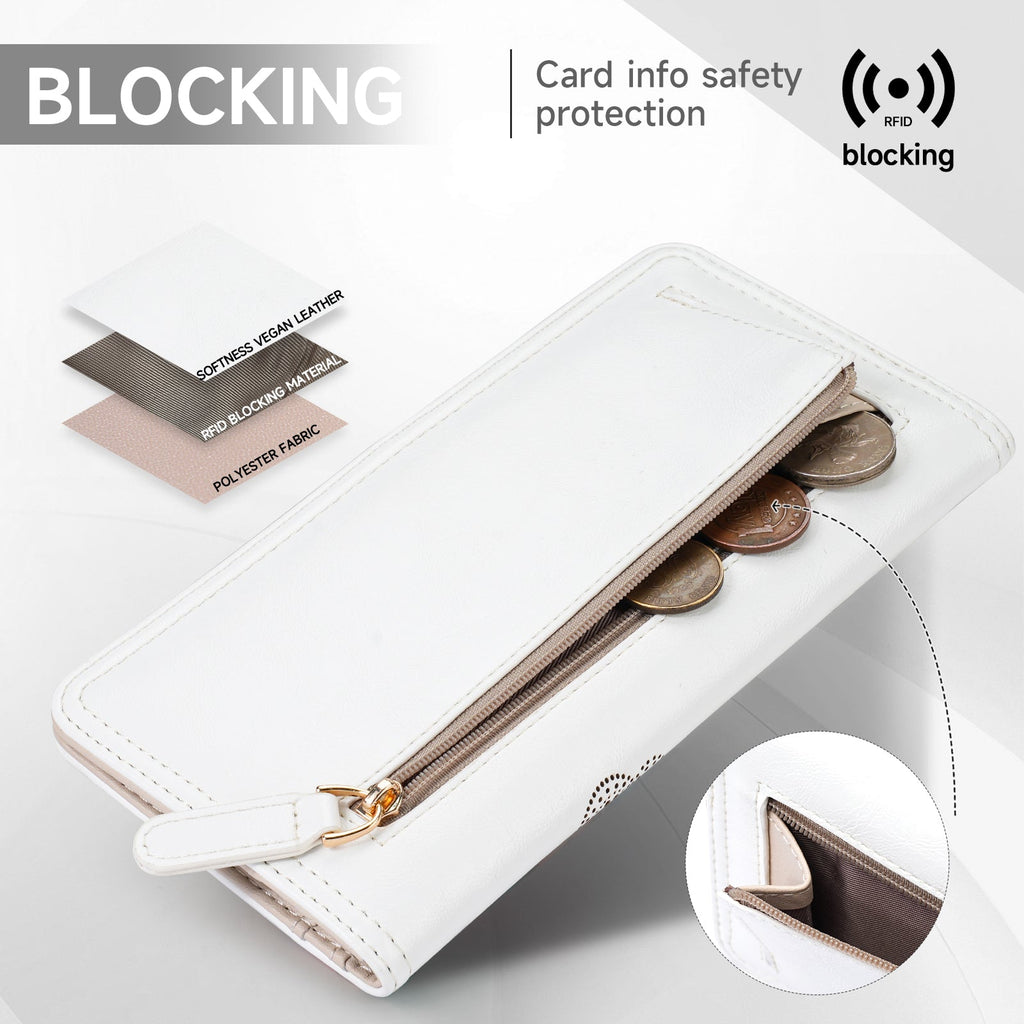 Butterfly RFID Ultra Slim Bifold Long Wallet, White APHISON