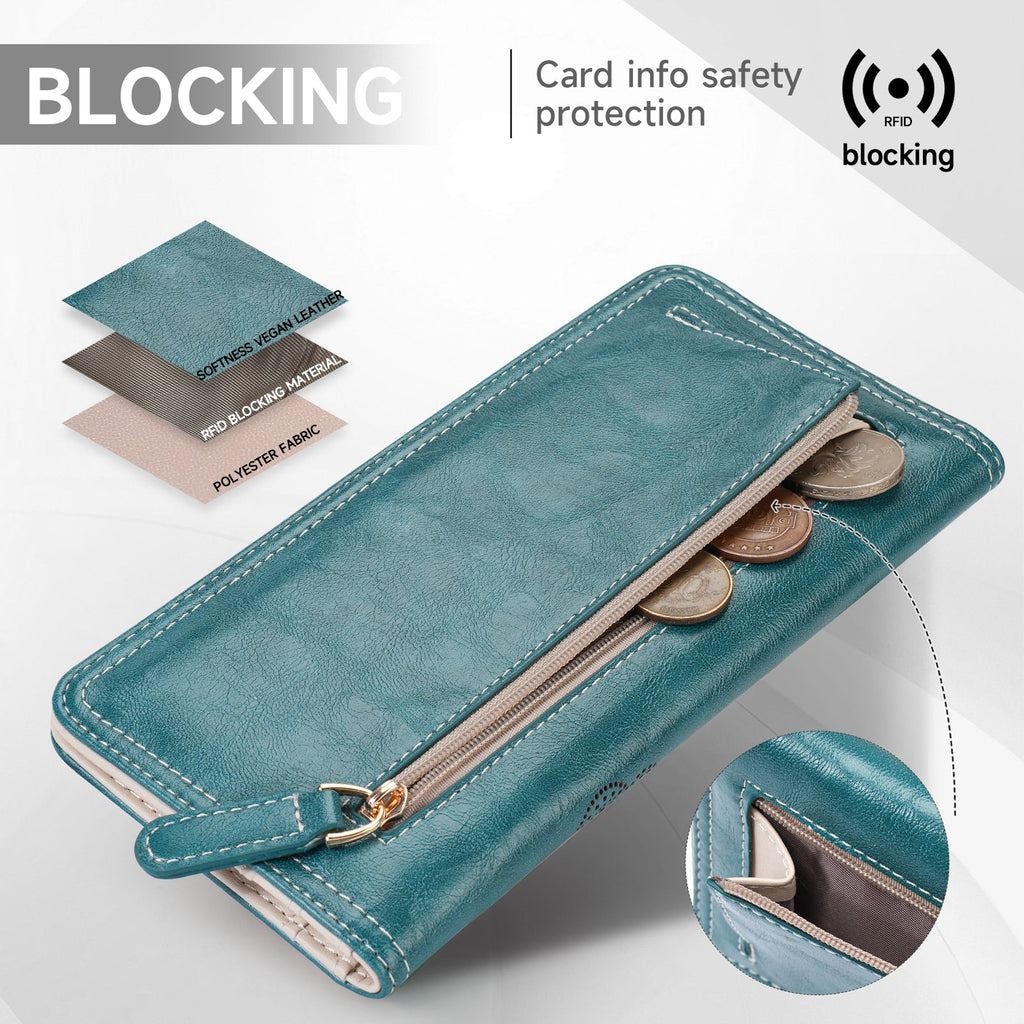 Butterfly RFID Ultra Slim Bifold Long Wallet, Peacock Blue APHISON