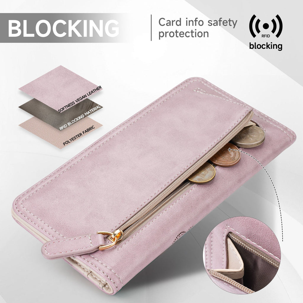 Butterfly RFID Ultra Slim Bifold Long Wallet, Purple APHISON