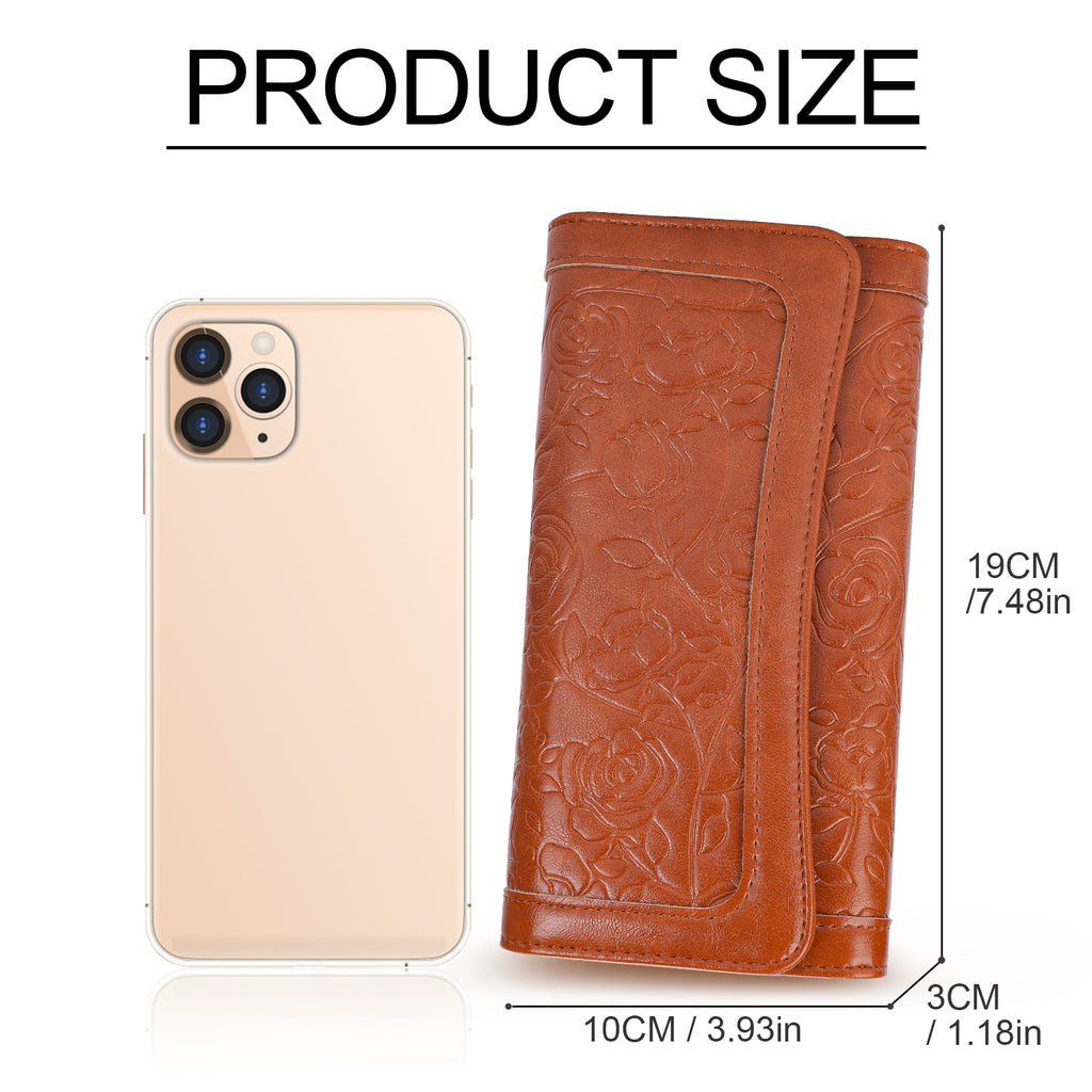 Tri-fold Embossed Large Capacity Minimalist Wallets For women with RFID Blocking Credit PU Leathers Card Holder Wallet(ROWN) APHISON