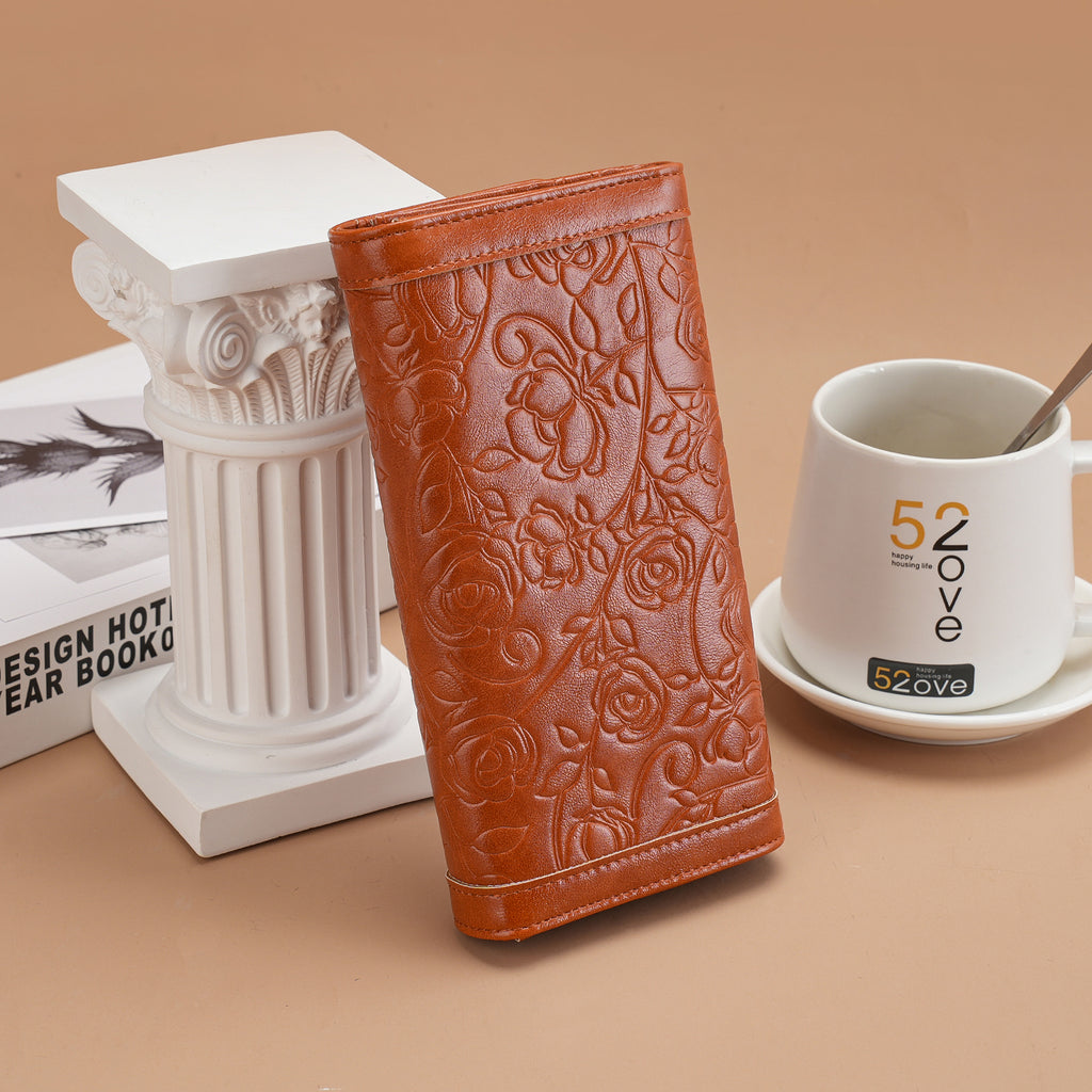 Tri-fold Embossed Large Capacity Minimalist Wallets For women with RFID Blocking Credit PU Leathers Card Holder Wallet(ROWN) APHISON