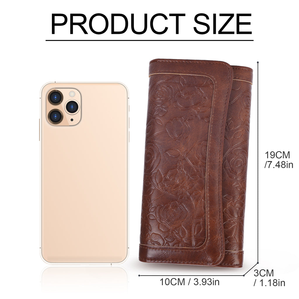 Tri-fold Embossed Large Capacity Minimalist Wallets For women with RFID Blocking Credit PU Leathers Card Holder Wallet(ROWN)（复制） APHISON