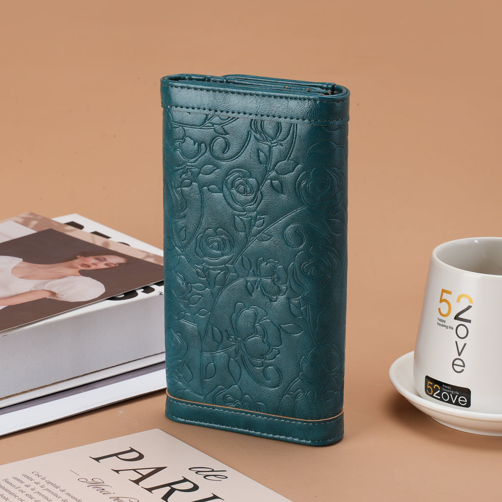 Tri-fold Embossed Large Capacity Minimalist Wallets For women with RFID Blocking Credit PU Leathers Card Holder Wallet(COFFEE)（复制） APHISON