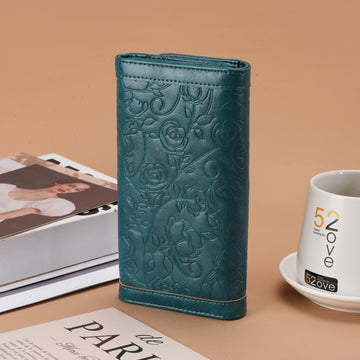 Tri-fold Embossed Large Capacity Minimalist Wallets For women with RFID Blocking Credit PU Leathers Card Holder Wallet(COFFEE)（复制） APHISON