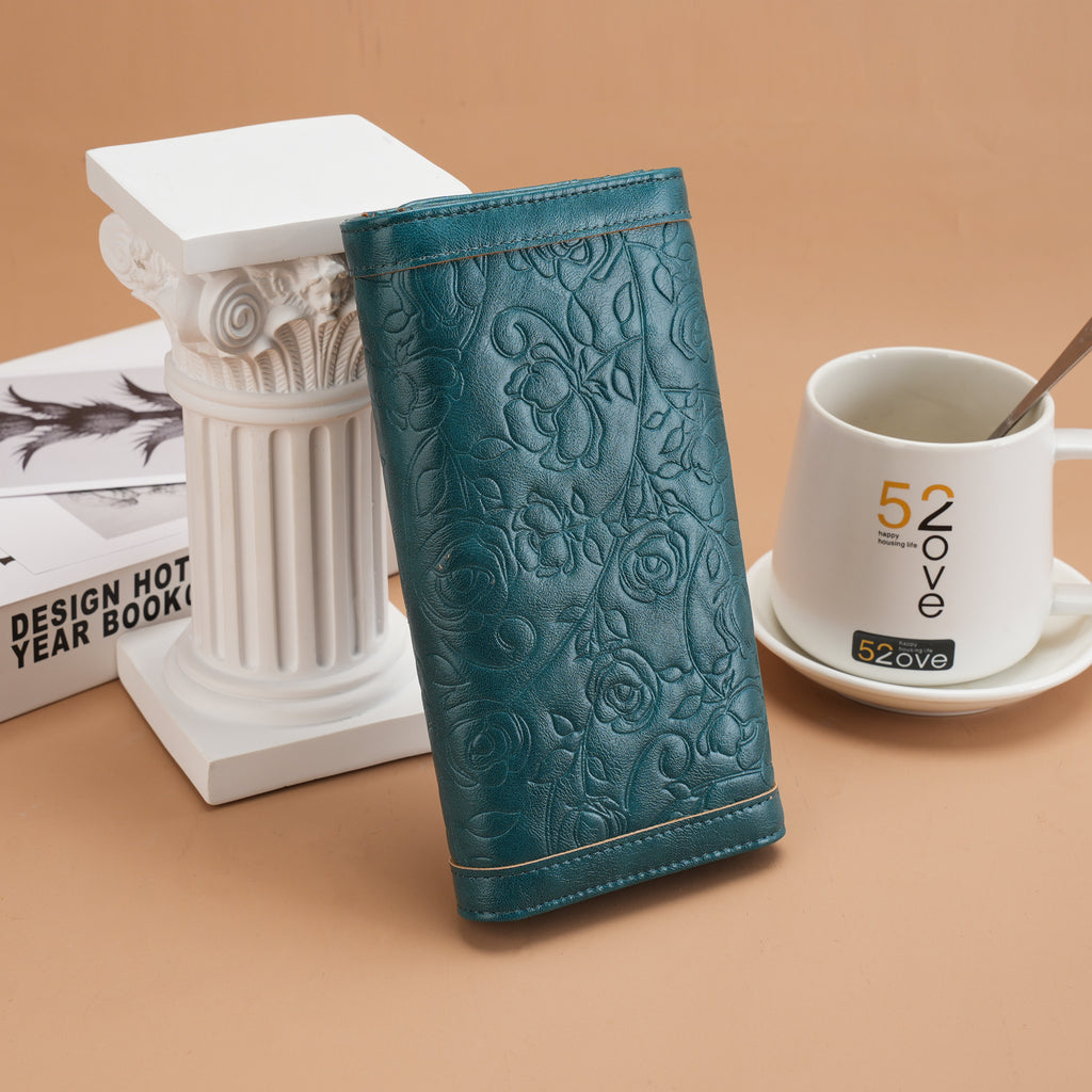 Tri-fold Embossed Large Capacity Minimalist Wallets For women with RFID Blocking Credit PU Leathers Card Holder Wallet(COFFEE)（复制） APHISON