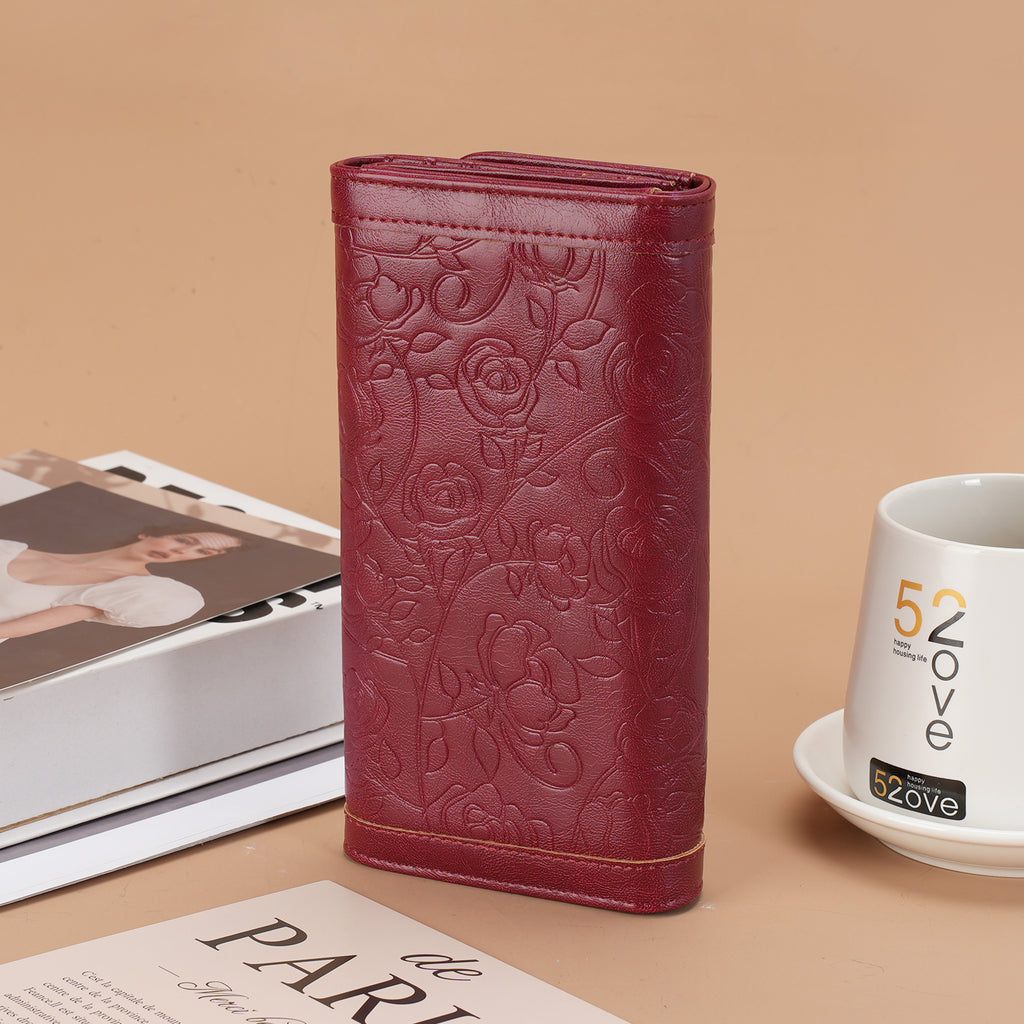 Tri-fold Embossed Large Capacity Minimalist Wallets For women with RFID Blocking Credit PU Leathers Card Holder Wallet(RED) APHISON