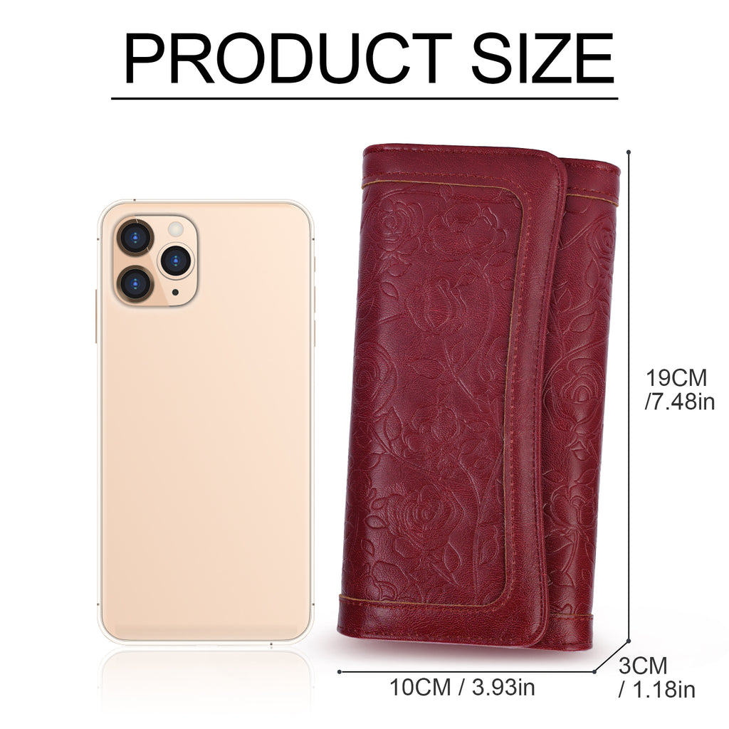 Tri-fold Embossed Large Capacity Minimalist Wallets For women with RFID Blocking Credit PU Leathers Card Holder Wallet(RED) APHISON
