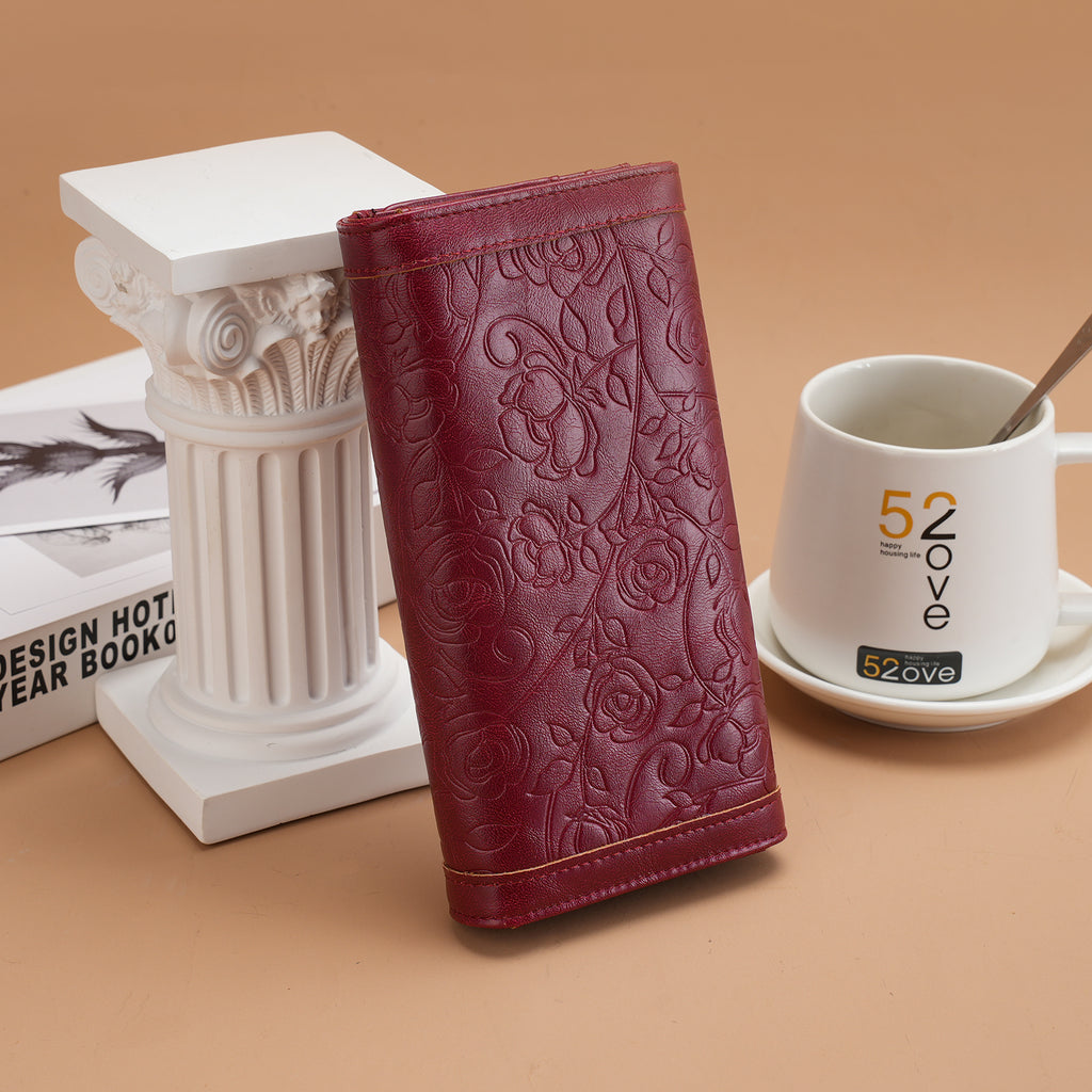 Tri-fold Embossed Large Capacity Minimalist Wallets For women with RFID Blocking Credit PU Leathers Card Holder Wallet(RED) APHISON