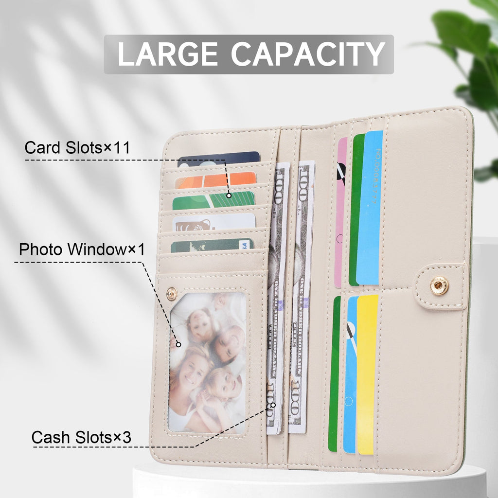 Butterfly RFID Ultra Slim Bifold Long Wallet, Green APHISON