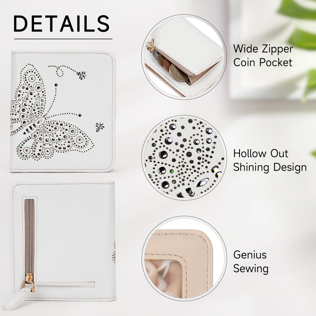 Butterfly Small RFID Ultra Slim Bifold Wallet, White APHISON