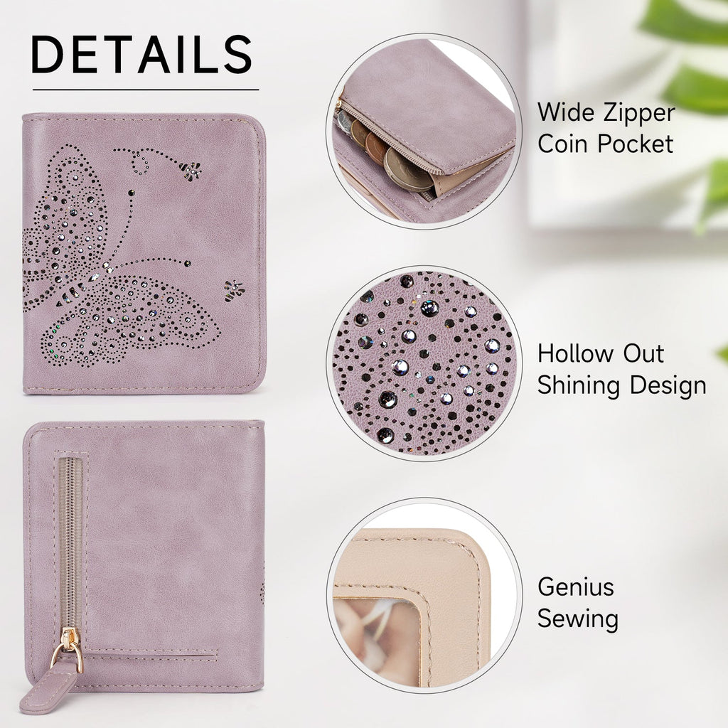 Butterfly Small RFID Ultra Slim Bifold Wallet, Purple APHISON